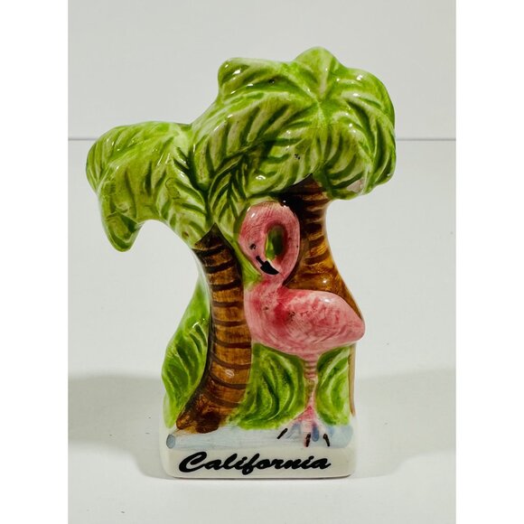 Vintage California Flamingo & Palm Tree Ceramic Toothpick Holder Decoration - Picture 3 of 12